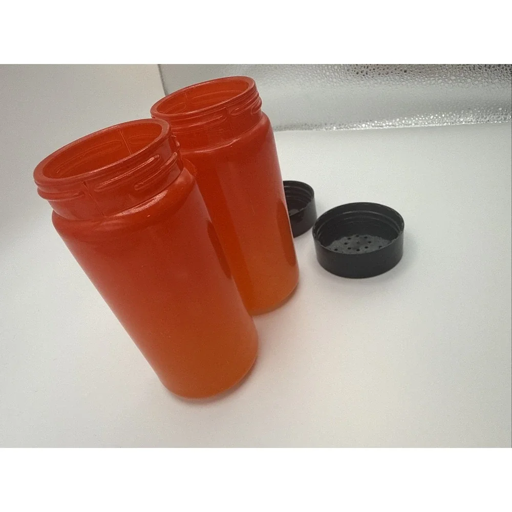 VTG MCM 1960s Anchor Hocking burnt orange ombre salt &pepper shakers condiments